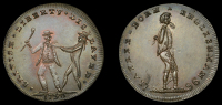 London, Spence’s mule Halfpence (3), sailor seizing a landsman, revs. Free-born Englishman, 10.27g/7h (DH 730),...