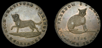 London, Spence’s mule Halfpenny, dog, rev. cat, edge spence dealer in coins london, 10.48g/6h (DH 751). About...