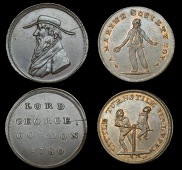 London, Spence’s mule Halfpence (2), bust of Lord George Gordon without legend, rev. legend in 4 lines, 10.01g/7h...