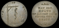 London, ‘Spence’s’ mule Halfpenny, man hanging series, type 2, man with short legs, rev. may the knave, etc,...