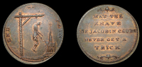 London, Spence’s mule Farthing, man hanging from gibbet, end of pain, rev. may the knave, etc, edge plain,...