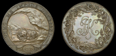 Warwickshire, Birmingham, Peter Kempson, Penny, 1796, lion sleeping in cave, rev. jk cypher in wreath, edge i...