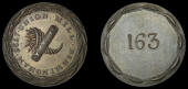 Warwickshire, Birmingham, Union Mill, copper check, 1796, caduceus and cornucopia, rev. stamped 163, edge plain,...