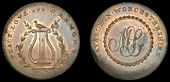 Worcestershire, County series, Skidmore’s Penny, dove on lyre between olive branches, peace love and harmony, rev....