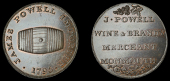 Monmouthshire, Monmouth, James Powell, Halfpenny, 1795, cask, rev. legend in four lines, bunch of grapes above, vine...