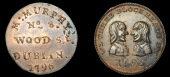 Co Dublin, Dublin, M. Murphy, Prattent’s mule Farthing, 1796, from the same obv. die as previous, rev. two male...