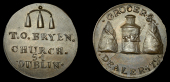 Co Dublin, Dublin, T. O’Bryen, Farthing, 1796, three sugar-loaves suspended above legend, rev. tea canister and...