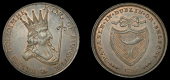 Munster (Co Clare, Cork, Kerry, etc), Prattent’s mule Halfpenny, from the same obv. die as previous, rev. shield...