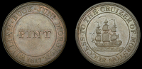 Norfolk, Morston, William Buck, copper token, 1817, pint, rev. sailing ship, success to the cruizer of morston, edge...