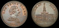 Staffordshire, Bilston, anonymous series, Penny, 1811, bust of George III right, rev. elevation of the Royal...