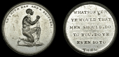 Anti-Slavery Society, c. 1790, a white metal medal, unsigned, chained slave kneeling right, rev. whatsoever ye...