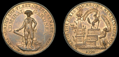 Admiral Sir Alan Gardner Elected, 1796, a copper medal by P. Kempson, Gardner in naval uniform standing in front of...