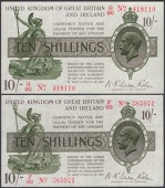 Treasury Series, Warren Fisher, 10 Shillings (2), 30 September 1919, serial numbers G/90 418110 (dash) and F/92...