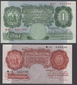 Bank of England, Cyril P. Mahon, 10 Shillings and £1, 22 November 1928, serial numbers W15 332496 and D21 447189,...
