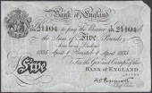 Bank of England, Kenneth O. Peppiatt, £5, Bristol, 1 April 1935, serial number T/179 21104, multiple pinholes but...