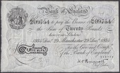 Bank of England, Kenneth O. Peppiatt, £20, Manchester, 29 December 1934, serial number 56/W 09754, faint bank stamp...