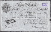 Bank of England, Kenneth O. Peppiatt, £50, Manchester, 30 August 1934, serial number 76/X 06417, bank stamp at top...