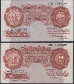 Bank of England, Kenneth O. Peppiatt, 10 Shillings (2), 1948, prefix 63E,  17 June 1948, prefix 31L, £1(2), 17 June...