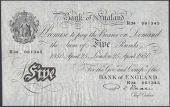 Bank of England, Percival S. Beale/Leslie K. O’Brien, £5 (3), 25 April 1950, prefix R34, 22 February 1955, prefix...