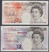 Bank of England, Graham E. A. Kentfield, replacement £10, 1992, serial number M08 846105, replacement £20, M02...