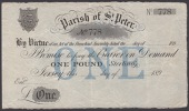 Parish of St. Peter, unissued £1, 189-, serial number 778, no signatures, ‘one’ in blue at centre, good very...