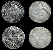 Henry VIII (1509-1547), Second coinage, Groats (2), both London, mm. lis, 2.63g/2h, mm. arrow, 2.64g/2h, both read...