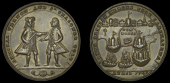 Cartagena Medals, Battle of Cartagena, 1741, a pinchbeck medal, unsigned, Vernon and Ogle standing, rev. two ships...