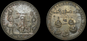 Cartagena Medals, Battle of Cartagena, 1741, a pinchbeck medal, unsigned, de Lezo kneeling, offering sword to...