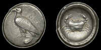 Greek Coinages, SICILY, Akragas, Didrachm, 510-472, eagle standing left, λιγα above, rev. crab, 8.72g (BMC...