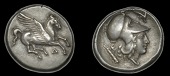 Greek Coinages, ILLYRIA, Dyrrhachion, Stater, c. 350-300, Pegasus flying right, δ below, rev. helmeted head of...