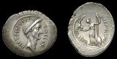 Roman Imperatorial Coinage, Julius Cæsar, Denarius, Rome, 44, moneyer P. Sepullius Macer, wreathed head right,...