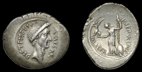 Roman Imperatorial Coinage, Julius Cæsar, Denarius, Rome, 44, moneyer P. Sepullius Macer, wreathed head right,...