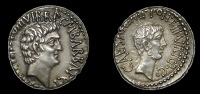 Roman Imperatorial Coinage, Mark Antony and Octavian, Denarius, Ephesus, 41, with M. Barbatius Pollio, bust of Mark...
