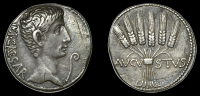 Roman Imperial Coinage, Augustus, Cistophorus, Pergamum, c. 27-6, bust right, lituus to right, rev. avgvstvs, six...
