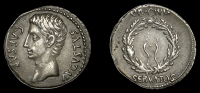 Roman Imperial Coinage, Augustus, Denarius, uncertain Spanish mint (perhaps Caesaraugusta), c. 19-8, bust left, rev....