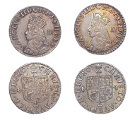 Charles II (1660-1685), Machine made issues, Halfgroats (2), both mm. crown on rev. only, bust to edge of coin,...