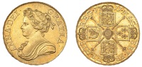 Anne (1702-1714), Five Guineas, 1711, crowned bust right, anna dei gratia, rev. edge decimo (EGC 451; MCE 202; S...