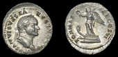 Roman Imperial Coinage, Vespasian, Denarius, Rome, 75, laureate bust right, rev. Victory standing left on prow,...