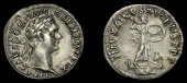 Roman Imperial Coinage, Domitian, Denarius, Rome, 90-1, laureate bust right, rev. Minerva standing right on vessel,...
