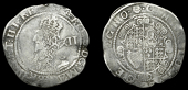 Charles I (1625-1649), Exeter mint, Shilling, undated, mm. rose, Oxford style bust, oval garnished shield with eight...