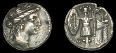 Roman Imperatorial Coinage, Julius Cæsar, plated Denarius, mobile military mint, 48-7, wreathed female head right,...