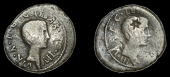 Roman Imperatorial Coinage, Lepidus and Octavian, Denarius, Italy, 42, bare head of Lepidus right, rev. bare head of...