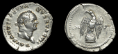 Roman Imperial Coinage, Vespasian, Denarius, Rome, 76, laureate bust right, rev. eagle standing on altar with head...