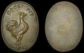 Sport, Cock-Fighting: uniface oval copper, cock standing right, cock pit above, 38 x 28mm, 17.34g (W 1525, this...