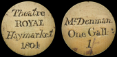 Theatre and Entertainment, HAYMARKET, Theatre Royal, bone, 1804, theatre royal haymarket 1804 in 4 lines, rev. named...
