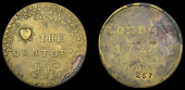 Religion, LEICESTER SQUARE, The Oratory, John Henley, brass, 1726, the oratory, radiated heart at left, double IH...