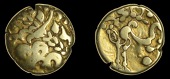 British Iron-Age, Gallo-Belgic, Stater, series C [Ambiani], degraded head of Apollo right, rev. horse right, pellets...