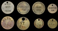 Jamaica, Employee Pay or Identification tags (8), all uniface, brass, some holed as issued; PUBLIC PASSENGER...