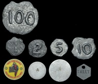 Jamaica, Morgan’s Harbour Hotel, Port Royal, tokens presumed for use at the bar for drinks (5), made in imitation...