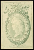 Music Halls, HANOVER SQUARE, New Rooms, green engraved card by R. Cooper, female bust left in oval with leafed...